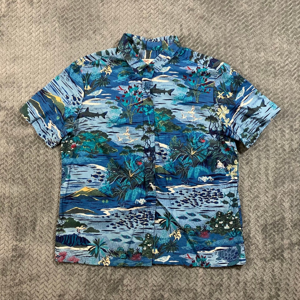Kahala The Nature Conservancy Aloha Shirt Mens XL Blue Tropical Marine Sea Life